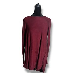 Wassio Deep Red Burgundy Long Sleeve Scoop Neck Lightweight Tunic Sweater Top